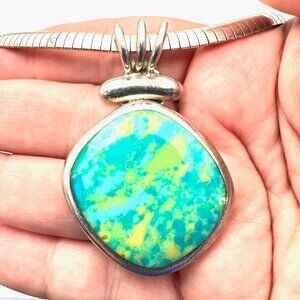 Vintage Womens Necklace Mexico Sterling Silver Gaspheite Pendant 55 Grams